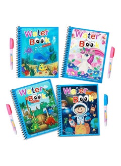 Generic 4 Pack Cartoon Water Coloring Magic Book With Water Pen, Water Coloring Magic Book Toddlers Kids Reusable Painting Unicorn Animal Cartoon Coloring Book Boys Girls Educational Learning Toys Gifts  - Image 1