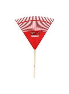 Ribbed Construction Sturdy Plastic Leaf Rake Red and Beige 65 Inch CY26B