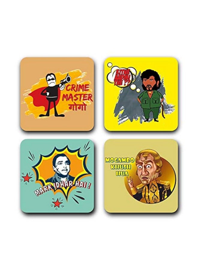 YEY Tea Coaster Set Bollywood Funny Villains Printed, Mdf Wood Material Coasters For Home And Kitchen, Office Table, Dining Table, Home Decor (3.5X3.5 Inches, Set Of 4) - Image 1