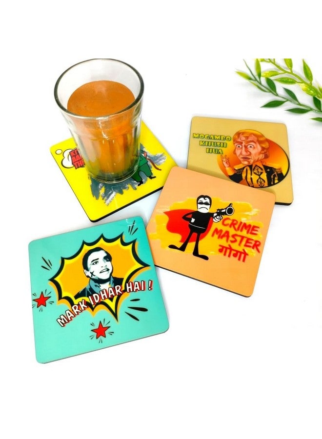 YEY Tea Coaster Set Bollywood Funny Villains Printed, Mdf Wood Material Coasters For Home And Kitchen, Office Table, Dining Table, Home Decor (3.5X3.5 Inches, Set Of 4) - Image 3