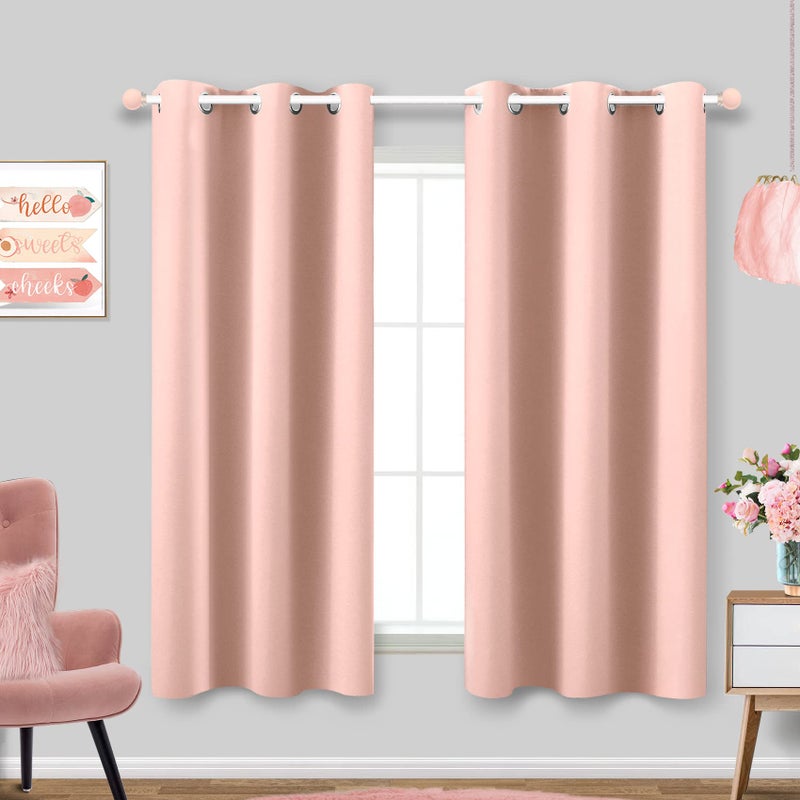 Coral Pink Loft Bed Curtains 45 Inch Length for Girls Room Bottom Dorm 2 Panel Grommet Insulated Thermal Light Blocking Blackout Short Curtains for Bedroom Kid Baby Nursery Small Bathroom WindowBlush