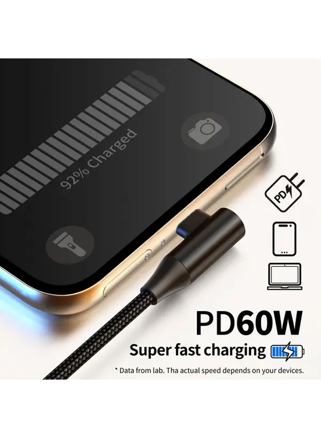 2pcs 78.74in USB C to Type C 60W PD Fast Charging Cable 90 Degree Nylon Braided - Image 4