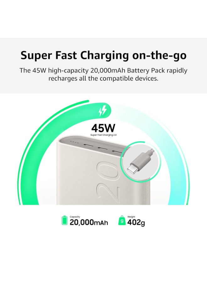 Samsung Renewed - Samsung Galaxy 20000mAh Power Bank, Wired Battery Pack, Gray white - Image 3
