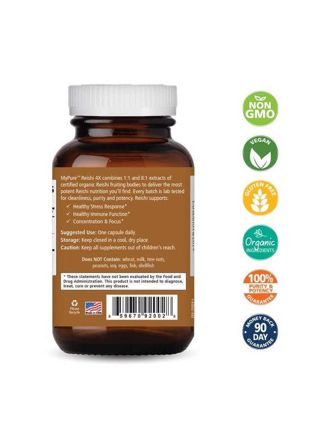 PURE ESSENCE LABS MyPure Reishi 4X Organic Mushrooms Supplement - 100% Real Mushroom Extract for Immune Support, Stress Relief, Build Energy (60 Capsules) - Image 2