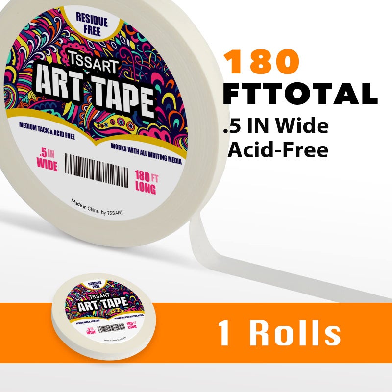 TSSART White Art Tape Medium Tack - Masking Artists Tape for Drafting Art Watercolor Painting Canvas Framing - Acid Free 1/2Inch/ 0.5inch Wide 180FT Long - Image 2