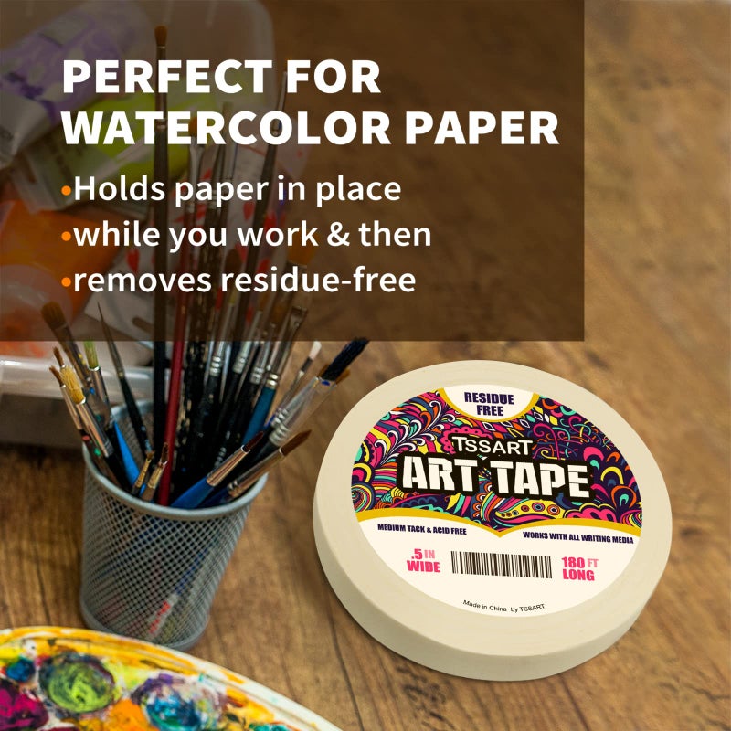TSSART White Art Tape Medium Tack - Masking Artists Tape for Drafting Art Watercolor Painting Canvas Framing - Acid Free 1/2Inch/ 0.5inch Wide 180FT Long - Image 5