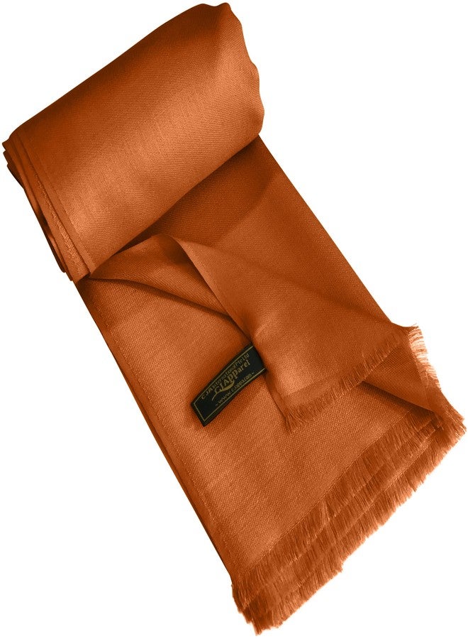 CJ Apparel Burnt Orange Solid Color Fringe Design Nepalese Shawl Seconds Scarf Wrap Stole Throw Head Wrap Pashmina Gift Hand Made in Nepal New - Image 1