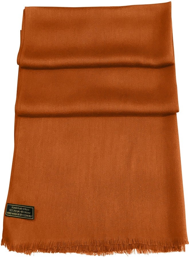CJ Apparel Burnt Orange Solid Color Fringe Design Nepalese Shawl Seconds Scarf Wrap Stole Throw Head Wrap Pashmina Gift Hand Made in Nepal New - Image 3