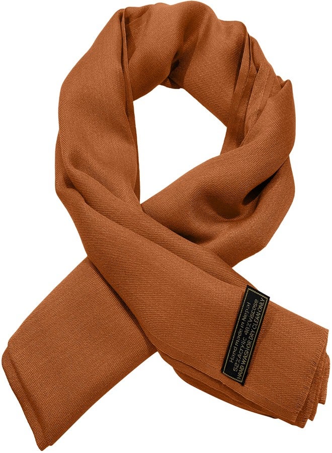 CJ Apparel Burnt Orange Solid Color Fringe Design Nepalese Shawl Seconds Scarf Wrap Stole Throw Head Wrap Pashmina Gift Hand Made in Nepal New - Image 4