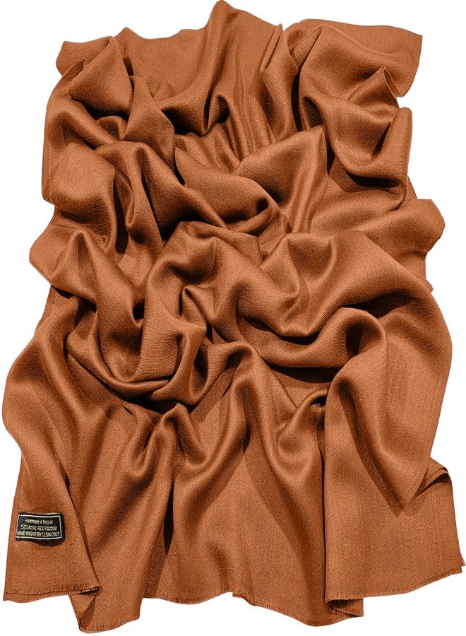 CJ Apparel Burnt Orange Solid Color Fringe Design Nepalese Shawl Seconds Scarf Wrap Stole Throw Head Wrap Pashmina Gift Hand Made in Nepal New - Image 2