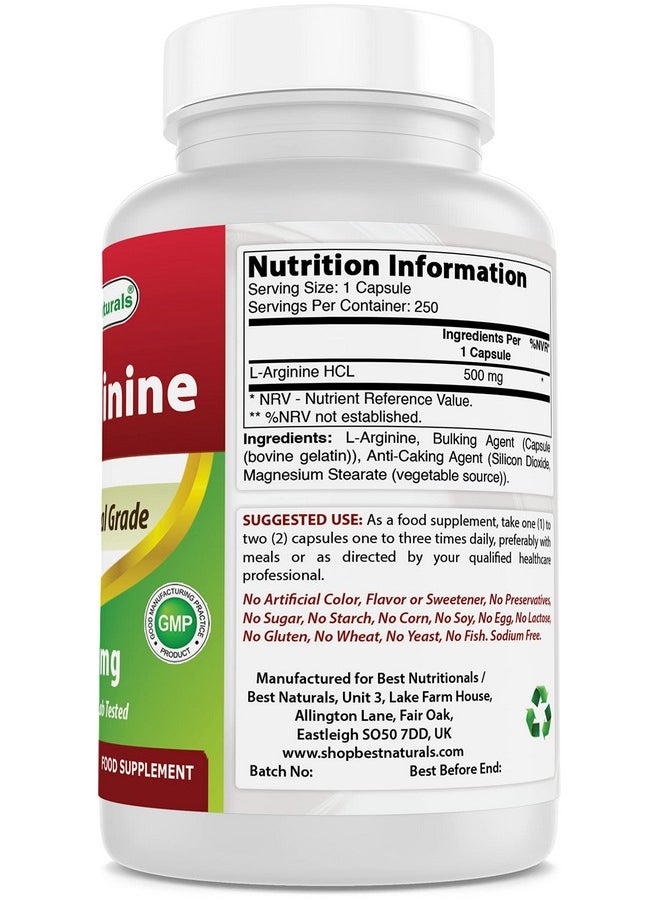 Best Naturals L-Arginine 500mg 250 Capsules - Pharmaceutical Grade L Arginine supplement promotes nitric oxide synthesis - pzsku/ZFBF09731D43B1050D43EZ/45/_/1739863648/017198ae-34b0-49e2-a8de-2f16078dda5d