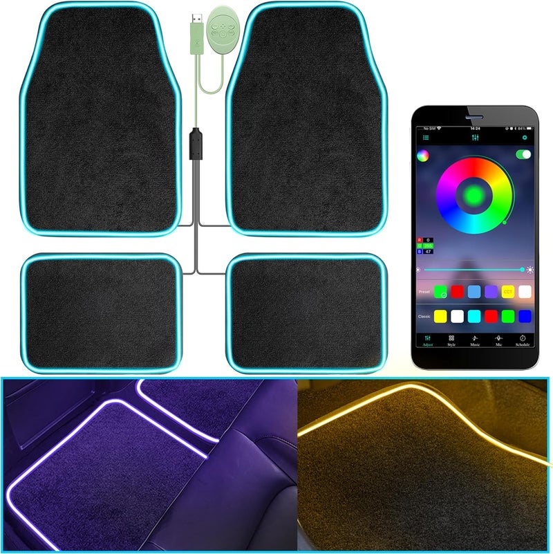Fimker Soft Car Floor Mats with LED Strip Light - App Controlled RGB Interior Car Lights - Image 1