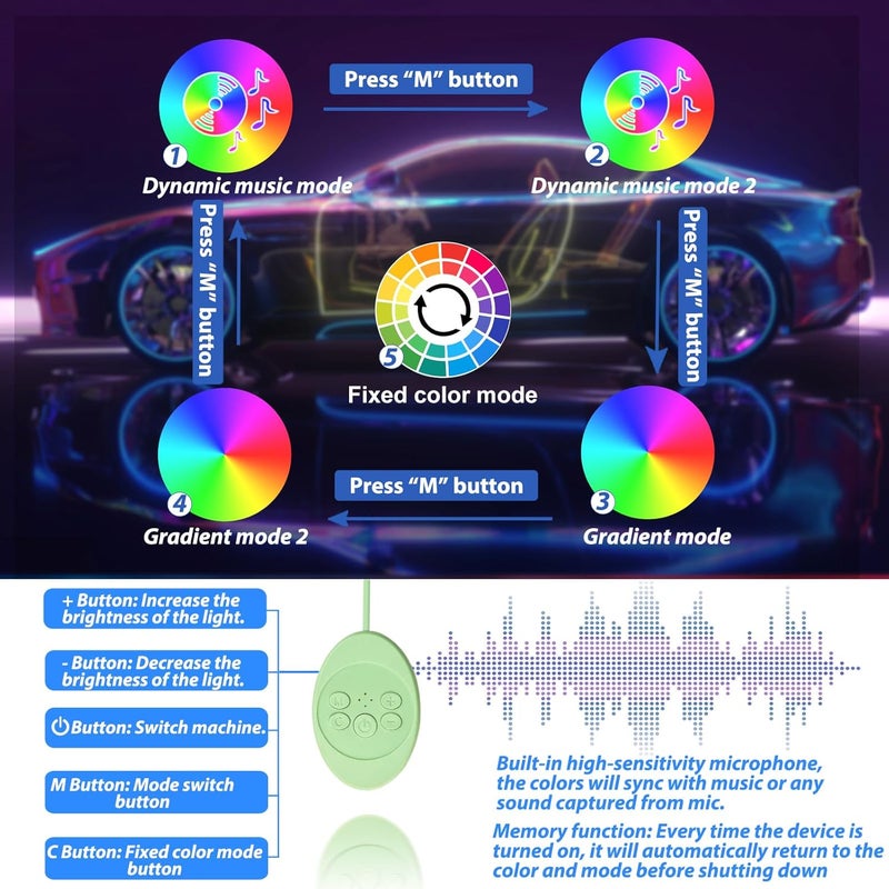 Fimker Soft Car Floor Mats with LED Strip Light - App Controlled RGB Interior Car Lights - Image 3