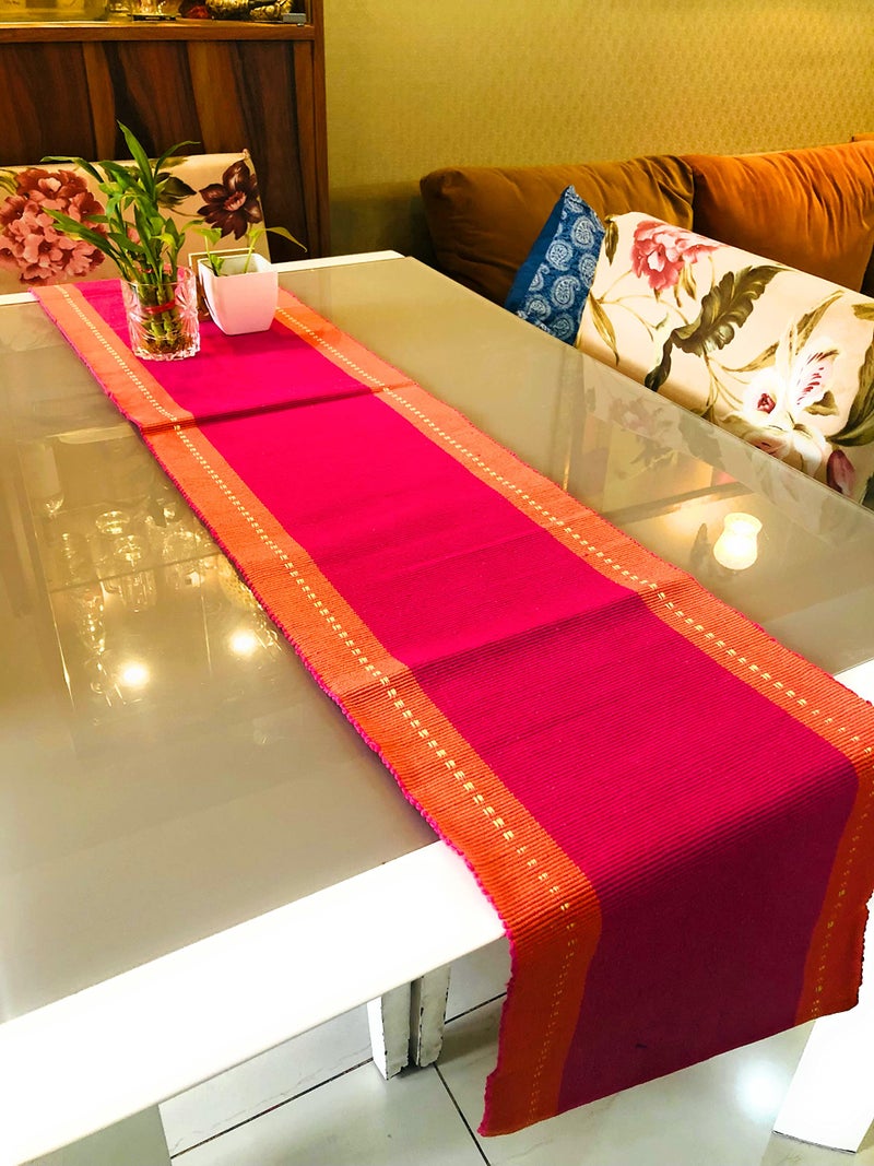 Rangbhar Handloom Ribbed Cotton Table Runner for Living/Dining Room/Home Decor, Anti-Skid, Reversible, Machine Washable, 12 X 60 inches, Striped, Pink Orange - Image 4