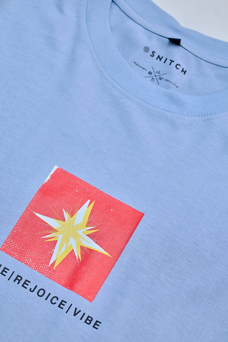 سنيتش Light Blue Graphic Half Sleeve Oversized Streetwear T-Shirt