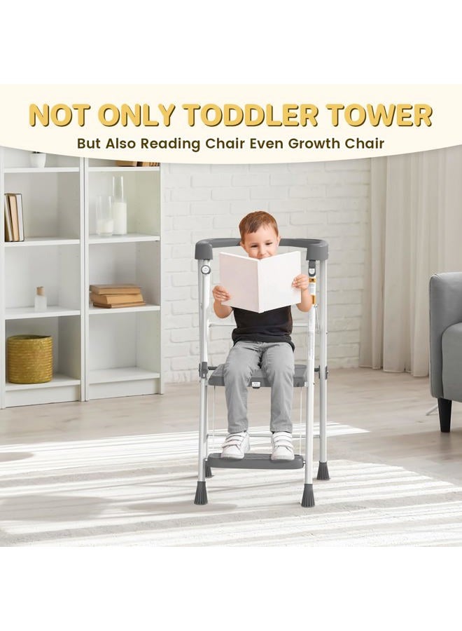 HBTower Kids 2 Steps Step Stool, Toddler Tower for Kitchen Counter Learning, Toddler Kitchen Stool Helper with Anti-Drop Safty Railing Kids Standing Folding Stepper - Image 5