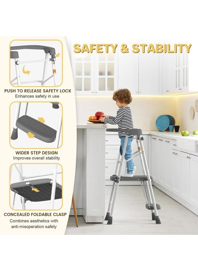 HBTower Kids 2 Steps Step Stool, Toddler Tower for Kitchen Counter Learning, Toddler Kitchen Stool Helper with Anti-Drop Safty Railing Kids Standing Folding Stepper - Image 3