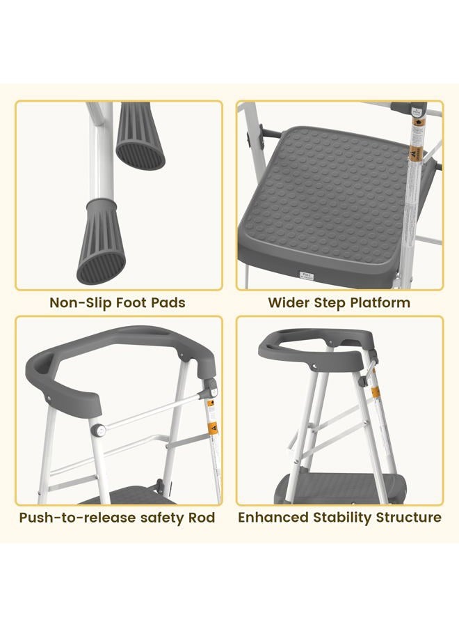 HBTower Kids 2 Steps Step Stool, Toddler Tower for Kitchen Counter Learning, Toddler Kitchen Stool Helper with Anti-Drop Safty Railing Kids Standing Folding Stepper - Image 4