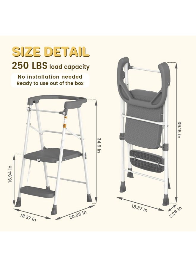 HBTower Kids 2 Steps Step Stool, Toddler Tower for Kitchen Counter Learning, Toddler Kitchen Stool Helper with Anti-Drop Safty Railing Kids Standing Folding Stepper - Image 2