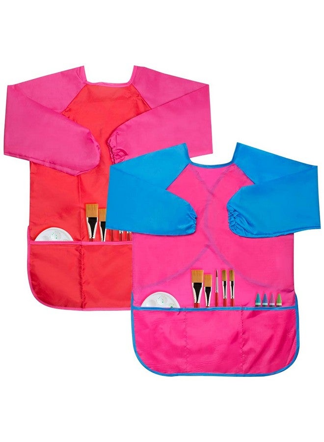 Cubaco 2 Pack Kids Art Smocks Children Waterproof Artist Painting Aprons With Long Sleeve And 3 Pockets For Age 3 8 Years - Image 1