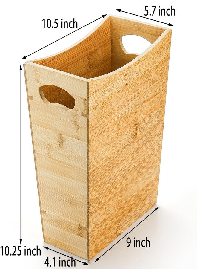 TOPZEA Bamboo Waste Basket, Rectangular Narrow Trash Can with Handle Wastebasket Waste Bin Garbage Can for Bathroom, Bedroom, Office and Home, 10.5" x 5.7" x 10.25" - Image 2