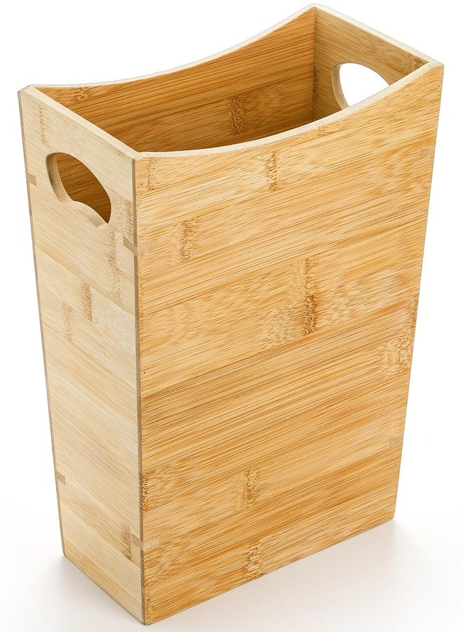 TOPZEA Bamboo Waste Basket, Rectangular Narrow Trash Can with Handle Wastebasket Waste Bin Garbage Can for Bathroom, Bedroom, Office and Home, 10.5" x 5.7" x 10.25" - Image 1