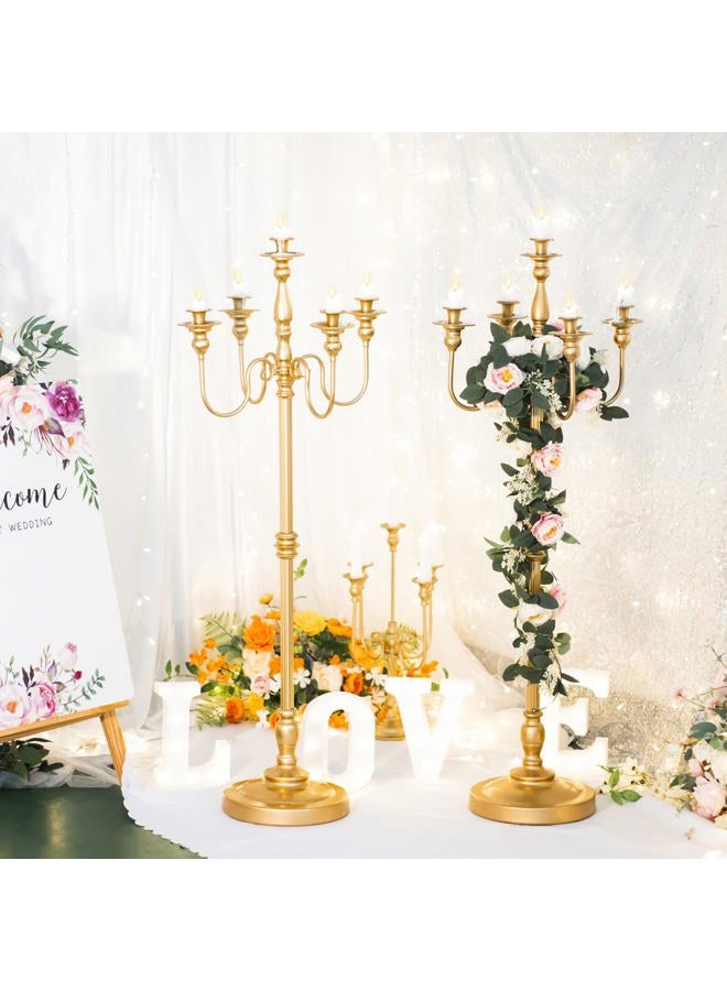 LANLONG Gold Candelabra for Wedding Event Decor, 50'' Tall Candelabra Floor Candle Holders, 2 Pcs Metal 5 Arm Candelabra Candle Holder Centerpiece Decorations for 5 Candlesticks Party Wedding Aisle Home Decor - Image 3