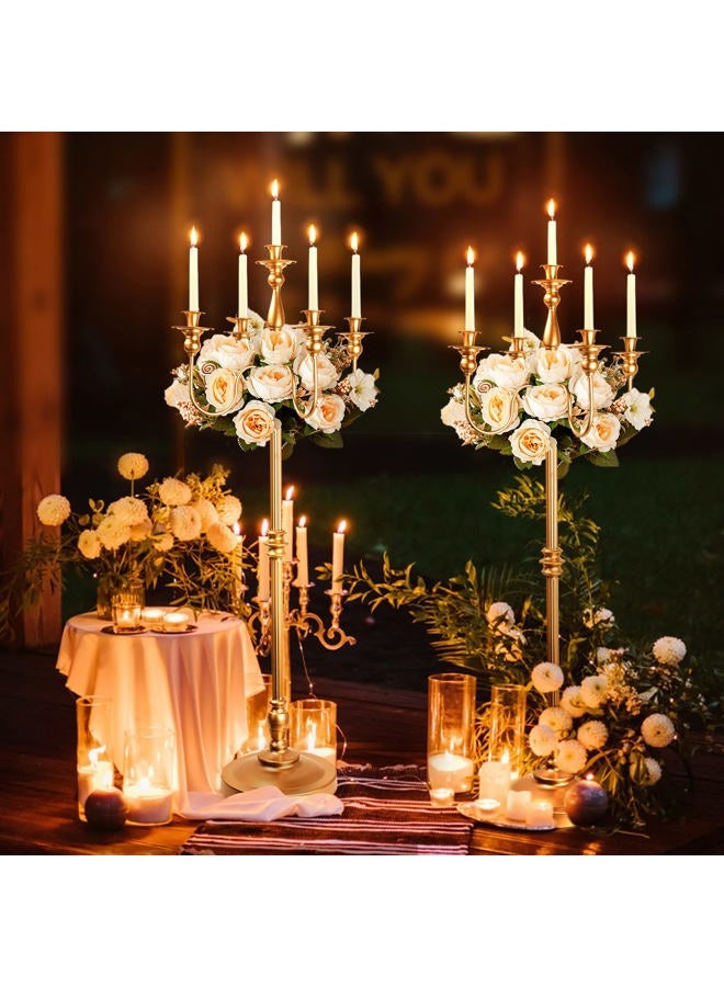 LANLONG Gold Candelabra for Wedding Event Decor, 50'' Tall Candelabra Floor Candle Holders, 2 Pcs Metal 5 Arm Candelabra Candle Holder Centerpiece Decorations for 5 Candlesticks Party Wedding Aisle Home Decor - Image 4