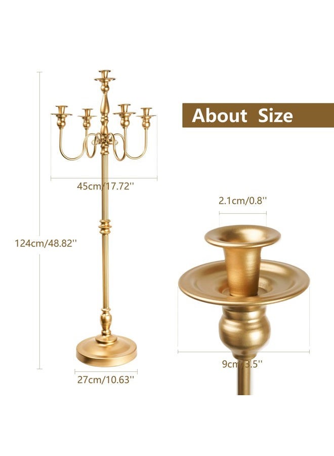 LANLONG Gold Candelabra for Wedding Event Decor, 50'' Tall Candelabra Floor Candle Holders, 2 Pcs Metal 5 Arm Candelabra Candle Holder Centerpiece Decorations for 5 Candlesticks Party Wedding Aisle Home Decor - Image 5