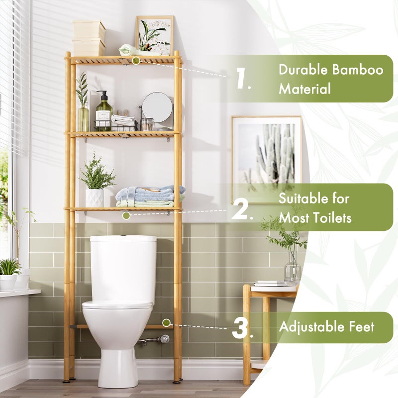 AmazerBath رف تخزين فوق المرحاض من أمازر باث، من الخيزران، منظم فوق المرحاض، رف مستقل من 3 طبقات فوق المرحاض للحمام، غسيل، موفر للمساحة، لون طبيعي - Image 3