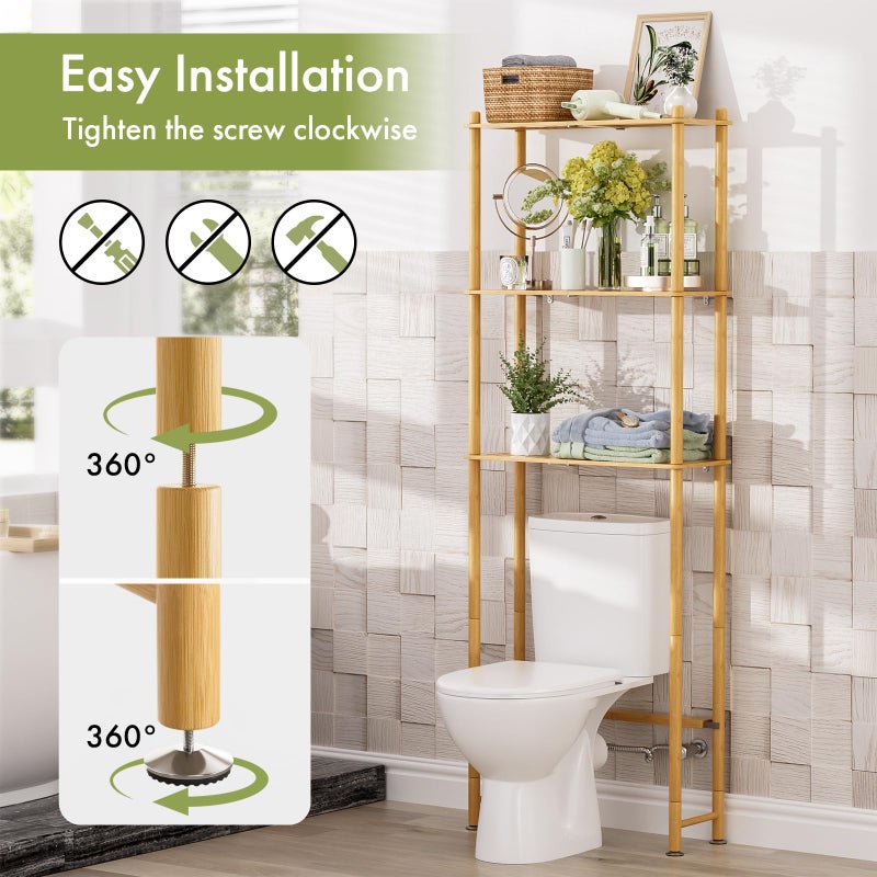 AmazerBath رف تخزين فوق المرحاض من أمازر باث، من الخيزران، منظم فوق المرحاض، رف مستقل من 3 طبقات فوق المرحاض للحمام، غسيل، موفر للمساحة، لون طبيعي - Image 5