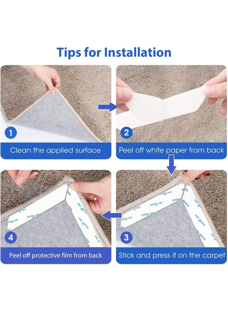 Rug Grippers, 16 pcs Double Sided Washable Removable Anti Curling Corner Carpet Gripper , Non Slip Adhesive Rug Tape for Hardwood Floors and Tile (Pearl White) - Image 2