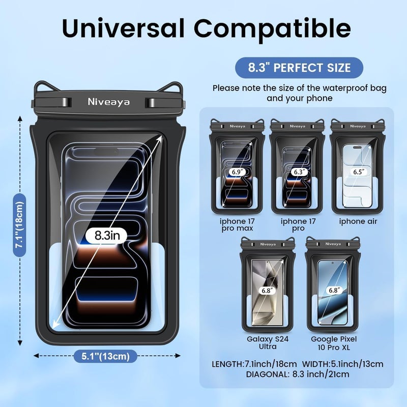 Niveaya Double Space Waterproof Phone Pouch - 2 Pack, Waterproof Phone Lanyard Case with iPhone 17/16/15/14/13 Pro Max up to 8.3", Phone Dry Bags for Vacation Beach Pool Kayak Cruise Travel Essentials - Image 4