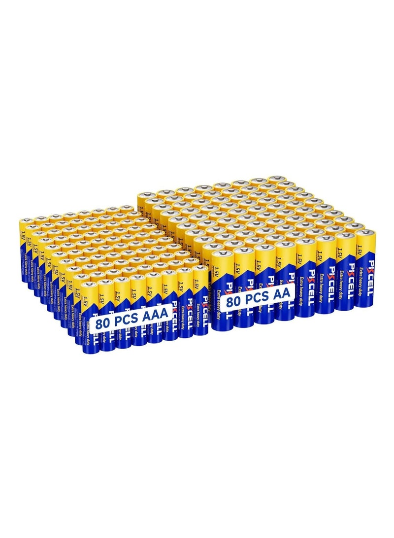 PKCELL AA AAA Batteries Combo Pack, 160 Count Contains 80 Double A and 80 Triple A Batteries, 1.5V High-Performance Carbon Battery, Long Lasting Battery for Home and Office - Image 1