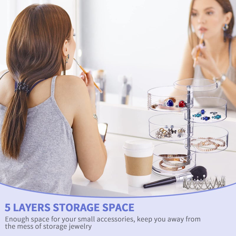 LETURE 5-Layers Rotatable Jewelry Storage Organizer Box for Earrings Hair Accessories & Beauty Supplies Earrings Necklaces Bracelets (5-Layers) - Image 2