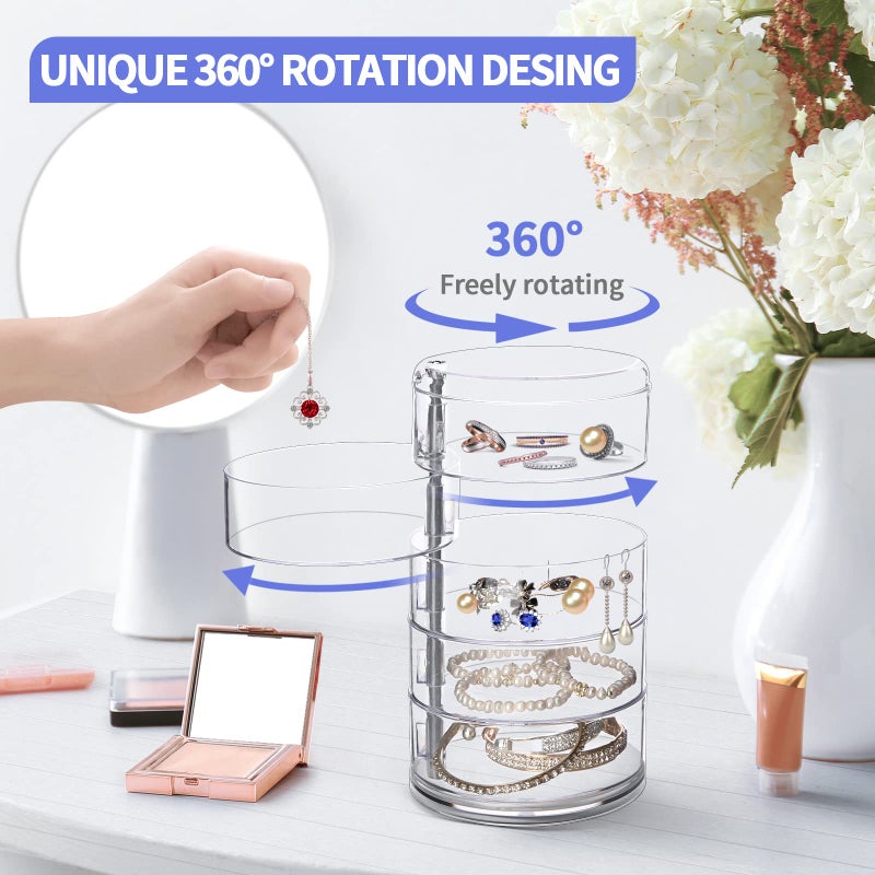 LETURE 5-Layers Rotatable Jewelry Storage Organizer Box for Earrings Hair Accessories & Beauty Supplies Earrings Necklaces Bracelets (5-Layers) - Image 3