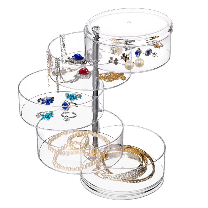 LETURE 5-Layers Rotatable Jewelry Storage Organizer Box for Earrings Hair Accessories & Beauty Supplies Earrings Necklaces Bracelets (5-Layers) - Image 1