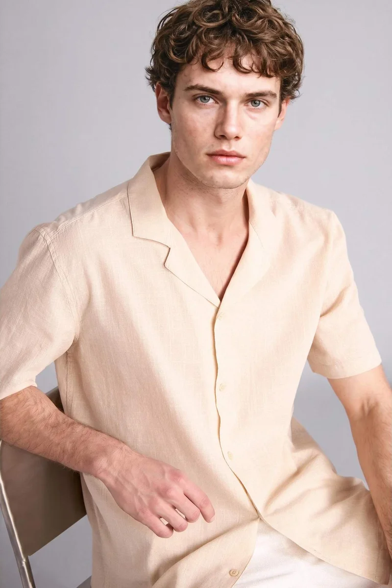 ديفاكتو Regular Fit Resort Neck Cotton Short Sleeve Shirt