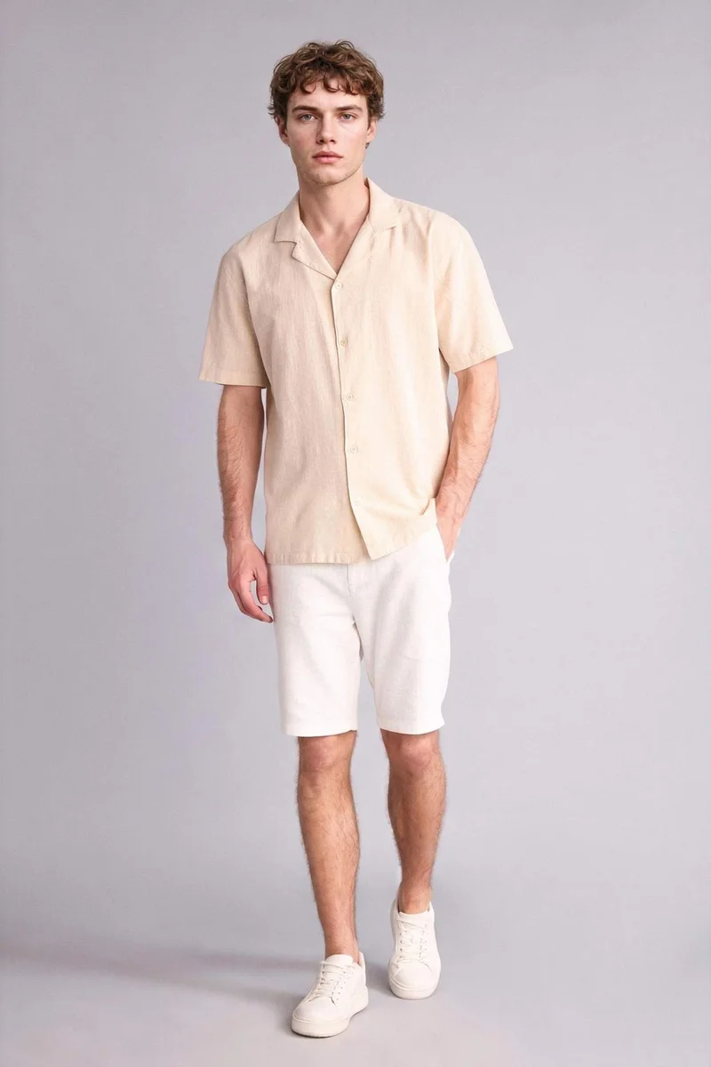 ديفاكتو Regular Fit Resort Neck Cotton Short Sleeve Shirt
