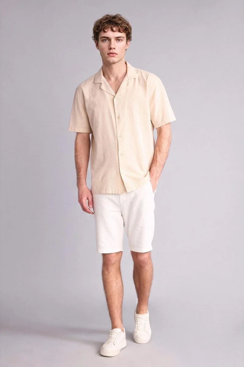 ديفاكتو Regular Fit Resort Neck Cotton Short Sleeve Shirt