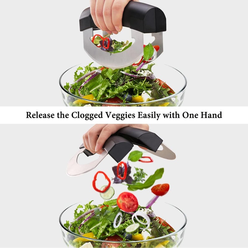 KITCHENDAO أداة تقطيع السلطة ميسالونا القابلة للفك، سهلة التنظيف، سكين صخري مزدوج الشفرة من الفولاذ المقاوم للصدأ لتقطيع الخس والخضروات مع أغطية الشفرات، قاطع بيتزا - Image 2