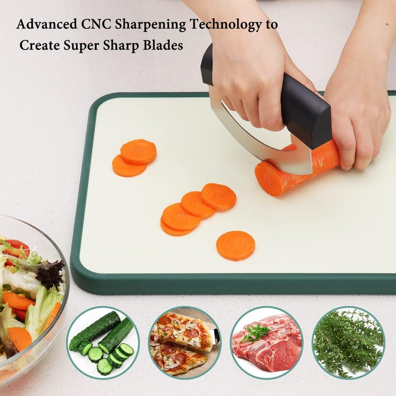 KITCHENDAO أداة تقطيع السلطة ميسالونا القابلة للفك، سهلة التنظيف، سكين صخري مزدوج الشفرة من الفولاذ المقاوم للصدأ لتقطيع الخس والخضروات مع أغطية الشفرات، قاطع بيتزا - Image 3