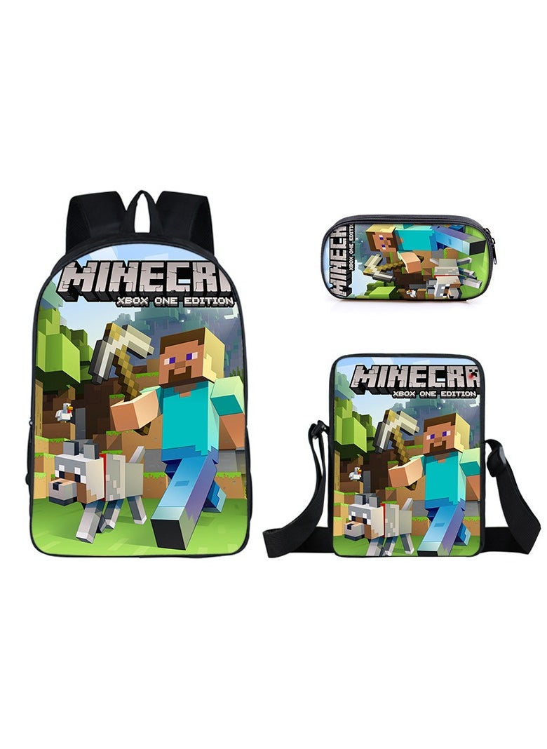 MINECRAFT My World Cartoon Student Backpack Three-piece Set 29*42*16cm 