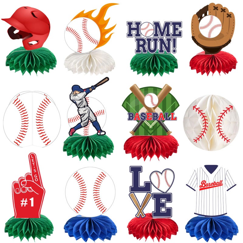 kockuu 12 Pcs Baseball Centerpieces for Party Table Decorations Doublesided Baseball Honeycomb for Birthday Sports Theme Decor Supplies Favors - Image 3