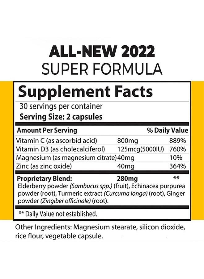 ESVITO - 8 in 1 Immune Support Zinc Supplements - Elderberry, Zinc, Vitamin C, VIT D3 5000 IU, Echinacea, Ginger, Turmeric Curcumin, Magnesium. 2 Month Natural Immunity Booster Allergy Vitamins - Image 1