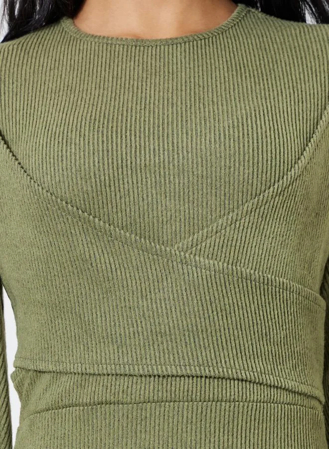 Styli  Green Textured Long Sleeves A-Line Maxi Dress for Women | Best Price UAE