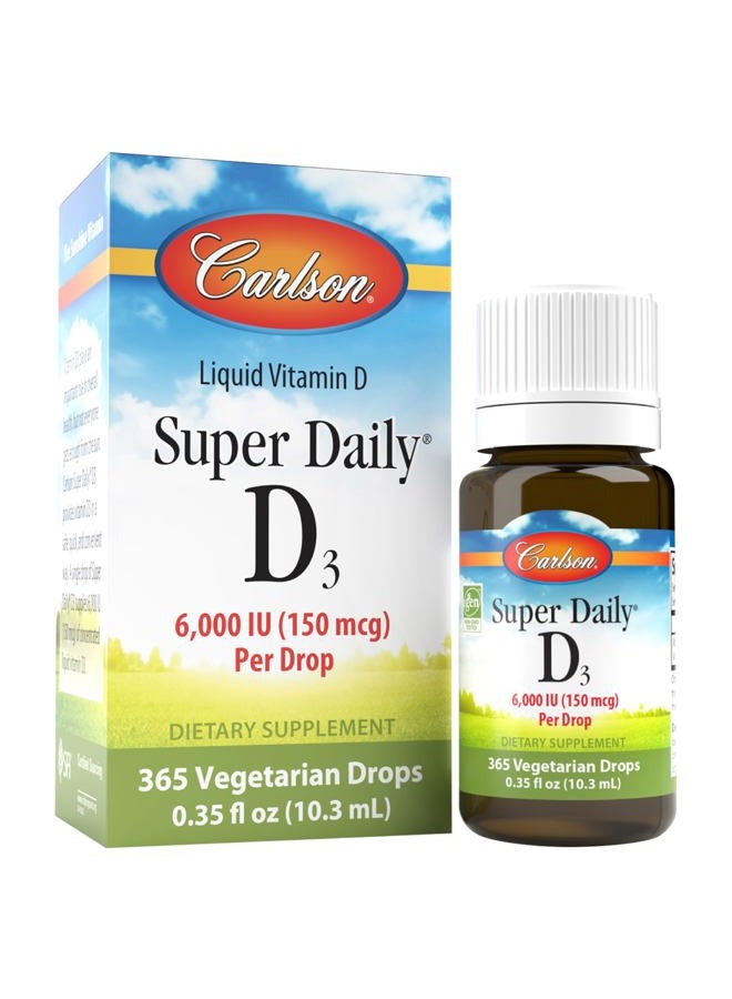 Carlson Super Daily D3 6,000 IU (150 mcg), Heart & Immune Health, Teeth & Bone Strength, Unflavored, 365 Drops - Image 1