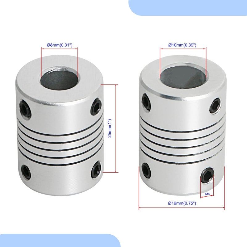 Aopin Flexible Beam Couplings 8mm to 10mm Flexible Coupler Shaft for 3D Printer, Length 25mm / 1" Motor Coupler Connector, Great Apply for Model Shaft, CNC Machine, Motor Guide, DIY Encoder 2 Pcs - Image 2