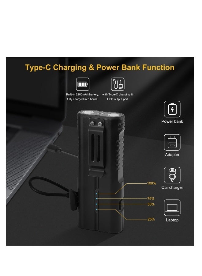 Small Powerful Torch LED, Super Bright 1000LM LED Keychain Flashlight, Rechargeable 300 Meters IPX4 Small Powerful Pocket Torch, with 7 Light Modes  Magnetic Tail, for Camping and Emergency Use