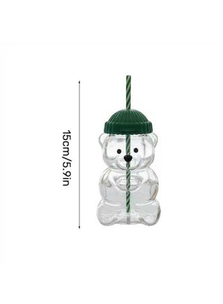 Portable Bear Glass Coffee Mug, 590 ml Capacity, Perfect for Ice Coffee & Matcha, Holiday Gifting - Green - view 2